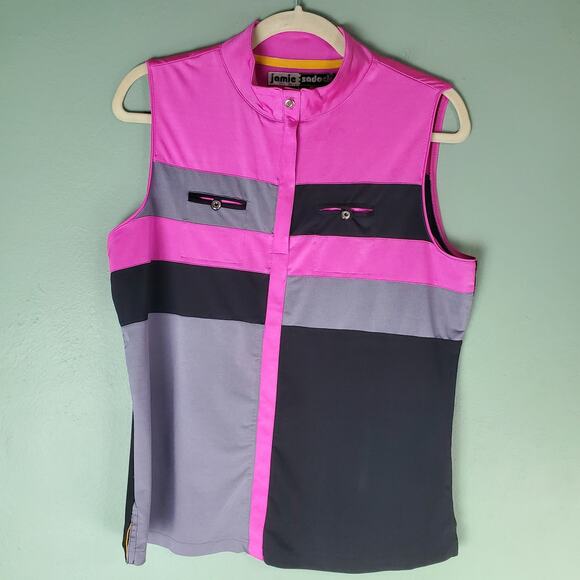 Jamie Sadock Womens Pink Black Gray Colorblock Sleeveless Golf Polo Size Large - Picture 1 of 7
